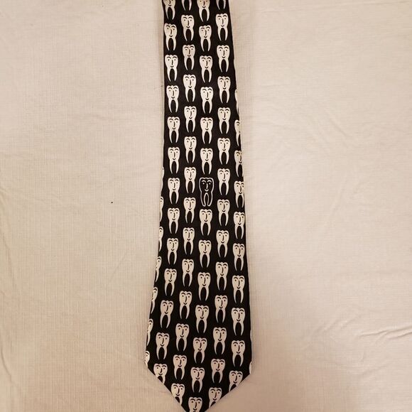"Steve Harris " men's tie dentist / teeth design handmade black/white Pre-owned - Picture 1 of 5
